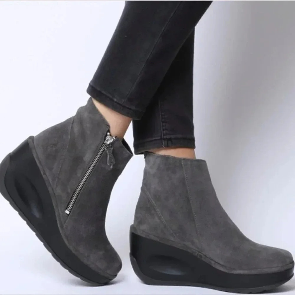 Fly London Jome Bootie Ankle Boots Suede Side Zip Gray Womens Size 38 US 7.5 - 8